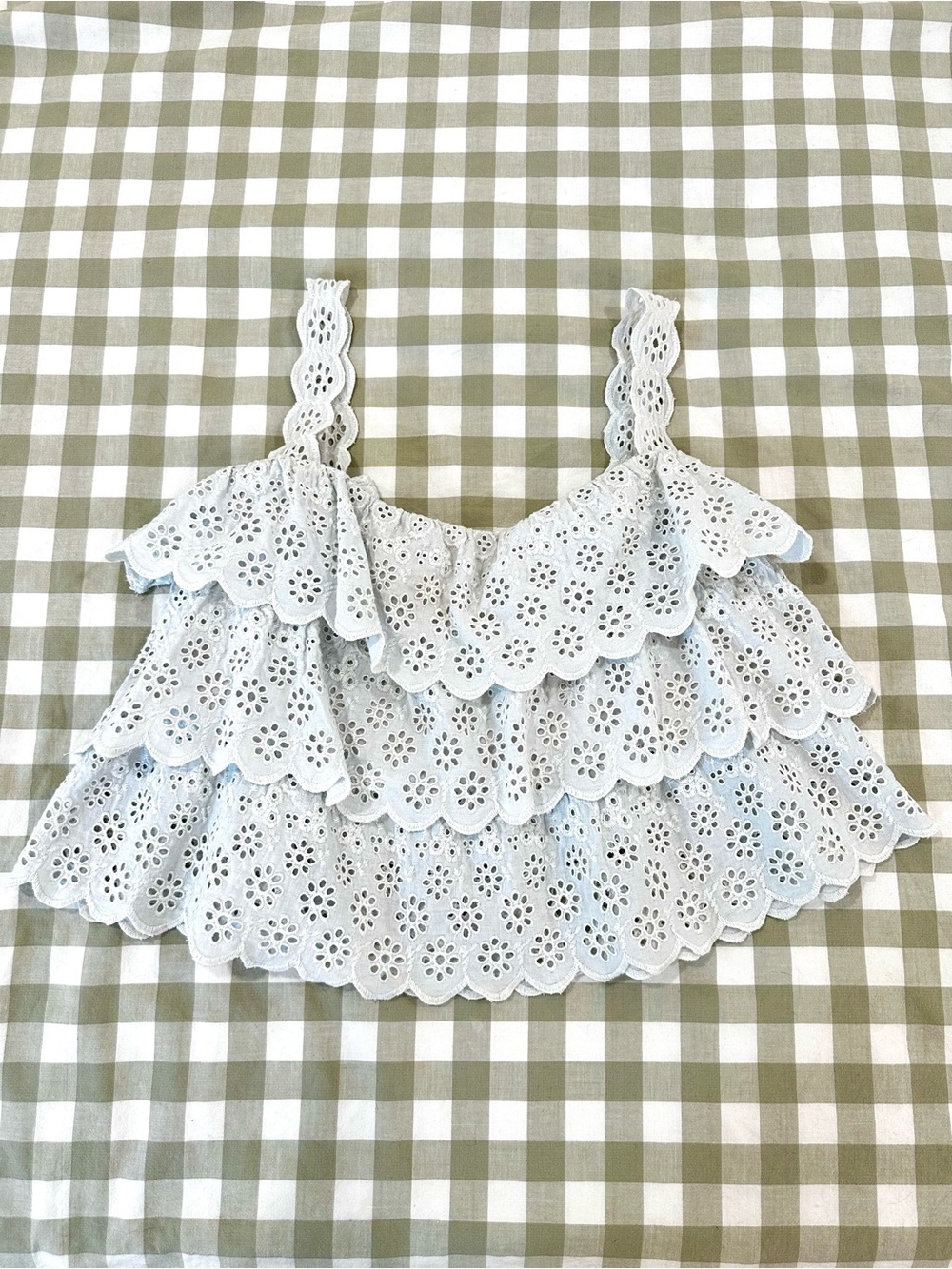 Sézane MAISIE Eyelet Ruffle Top 38 Blue